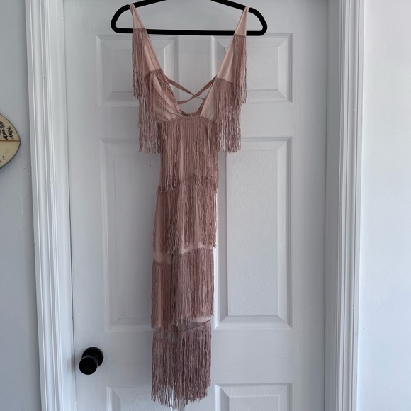 ASOS Fringe Midi Dress Blush Pink Gatsby Flapper 20s Inspired Party Cocktail 6 - Picture 3 of 7